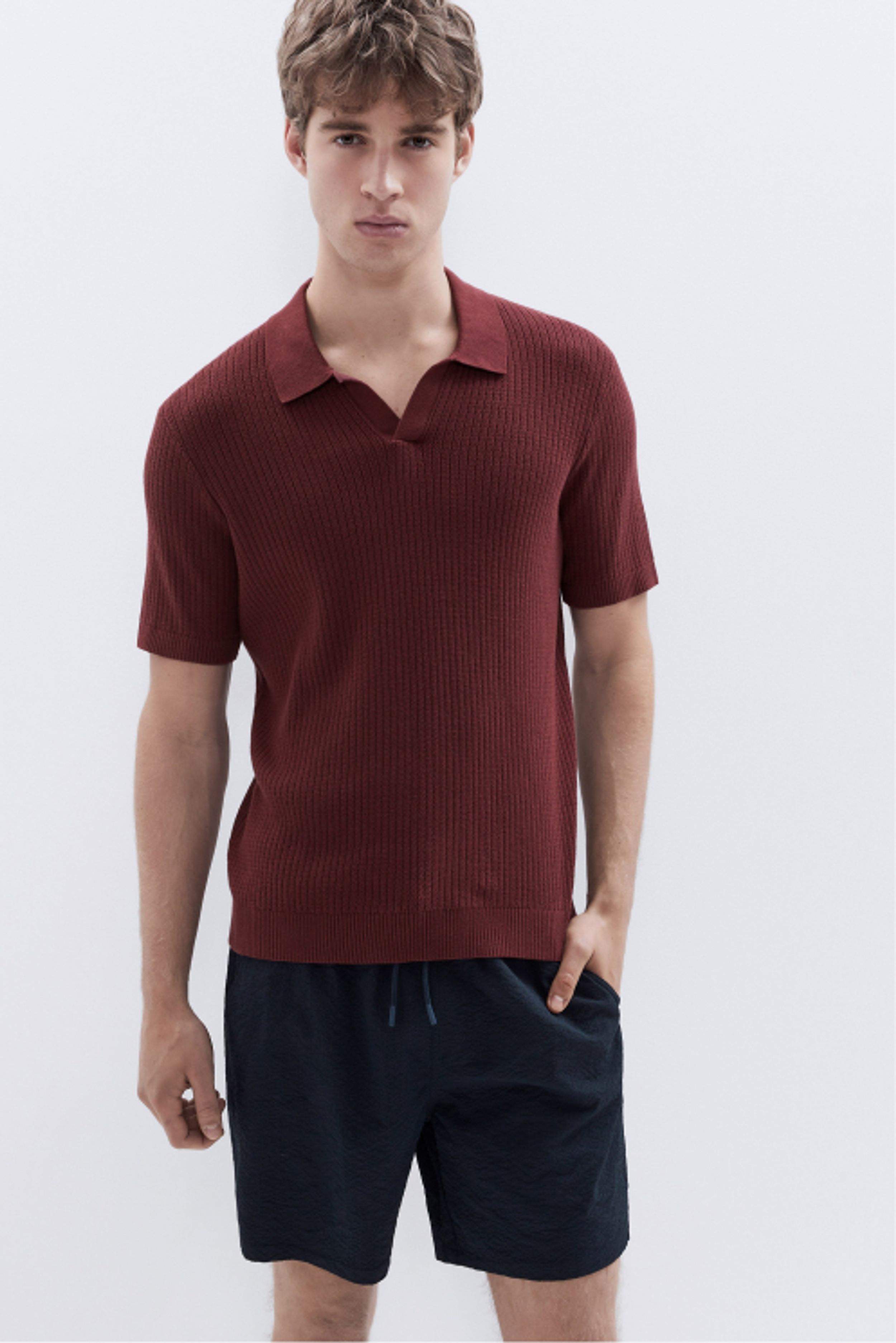 Wavy Stitch Knit Polo