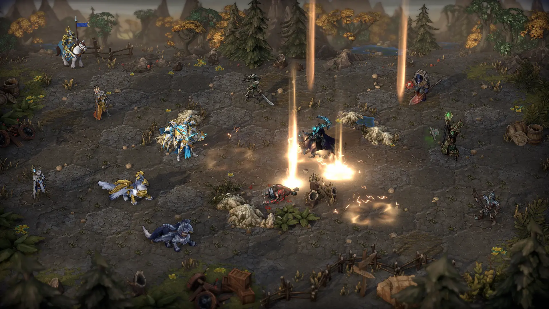 Units on a hexagonal battlefield in the Heroes of Might & Magic: Olden Era video game