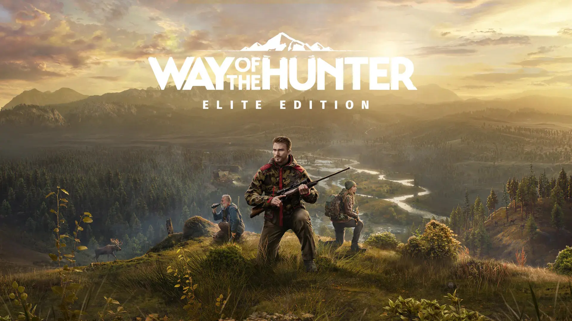 Several hunters stand on a hill with binoculars and weapons below the Way of the Hunter title.