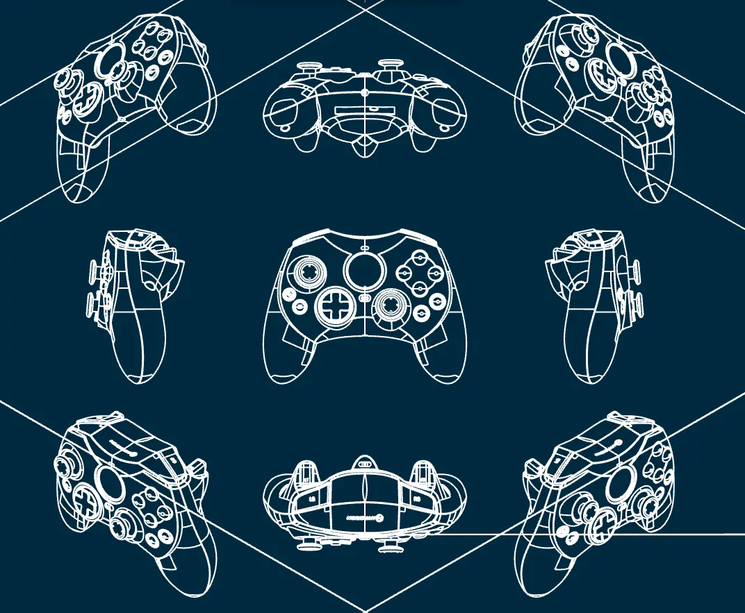 Blueprints showing different view angles of the DuchesS xbox controller sfrom Hyperkin