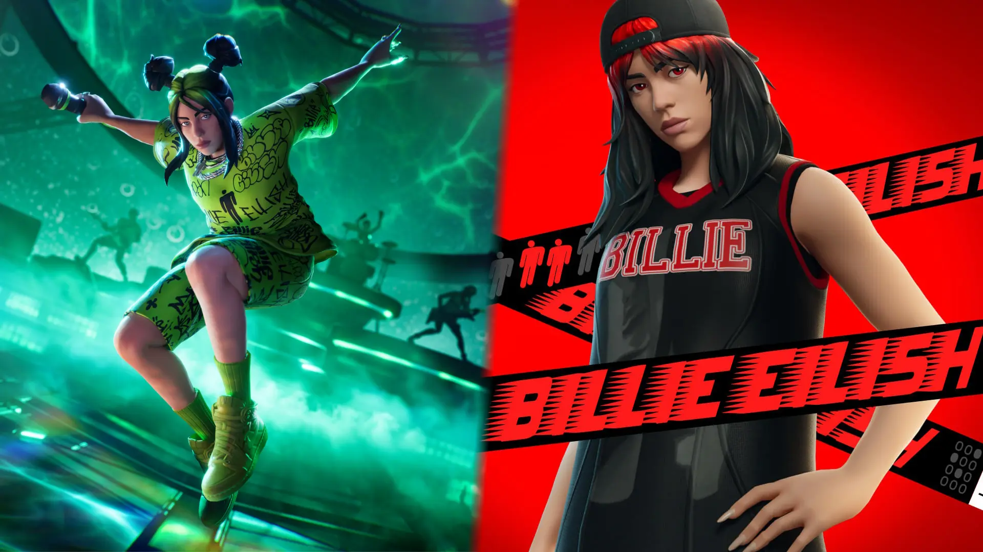 Billie Eilish's Green Roots and Red Roots Fortnite Icon Skins