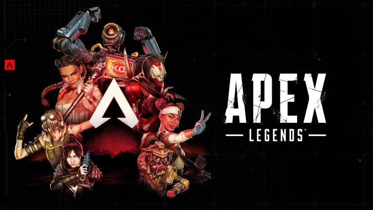 Several Apex Legends characters in poses around the Apex Legends logo and the title beside them