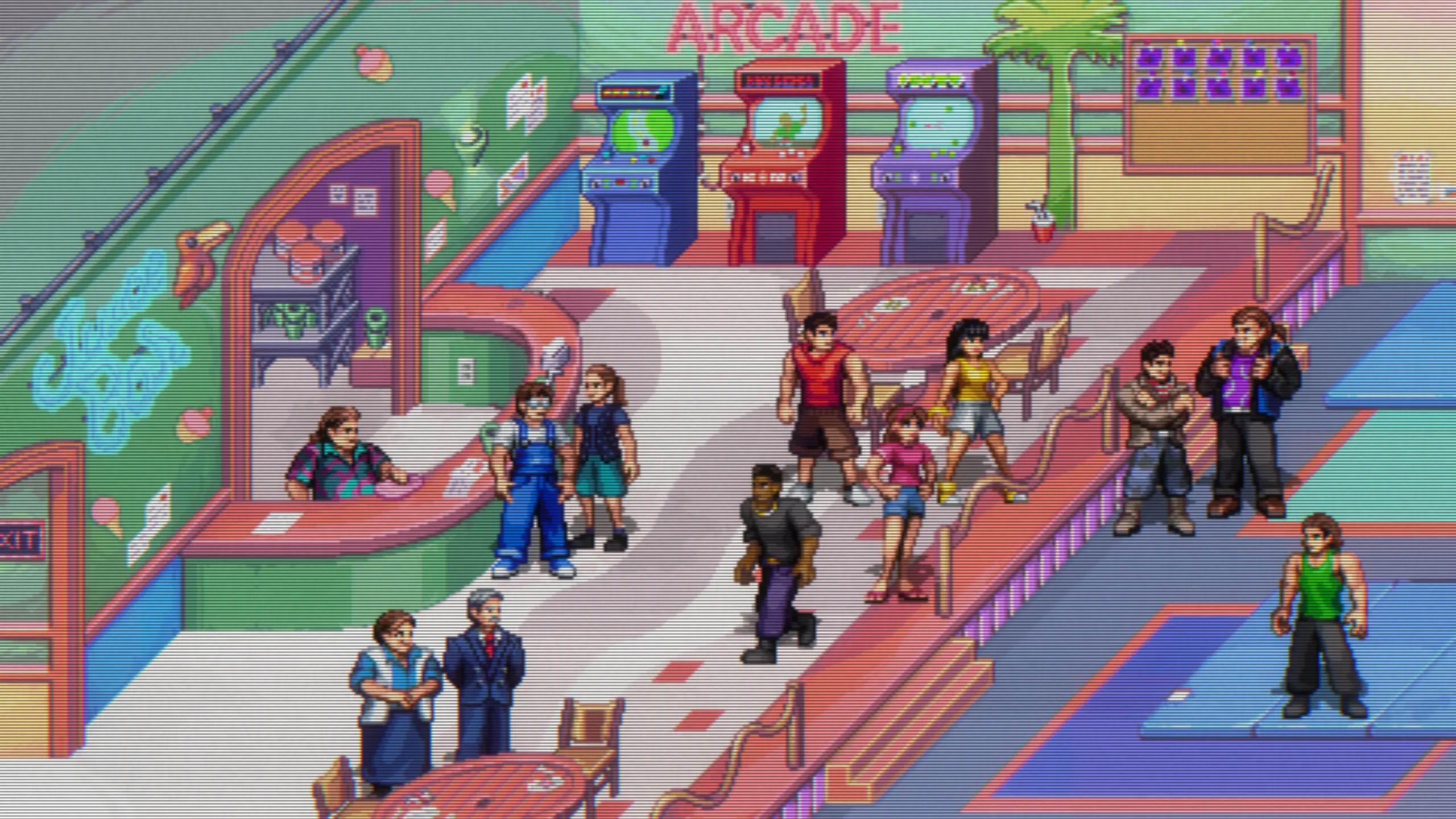 Mighty Morphin Power Rangers: Rita’s Rewind screenshot showing a group of characters hanging out inside a juice bar area 