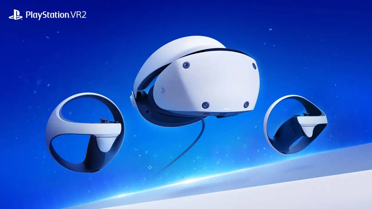 The PlayStation VR2 headset and controllers