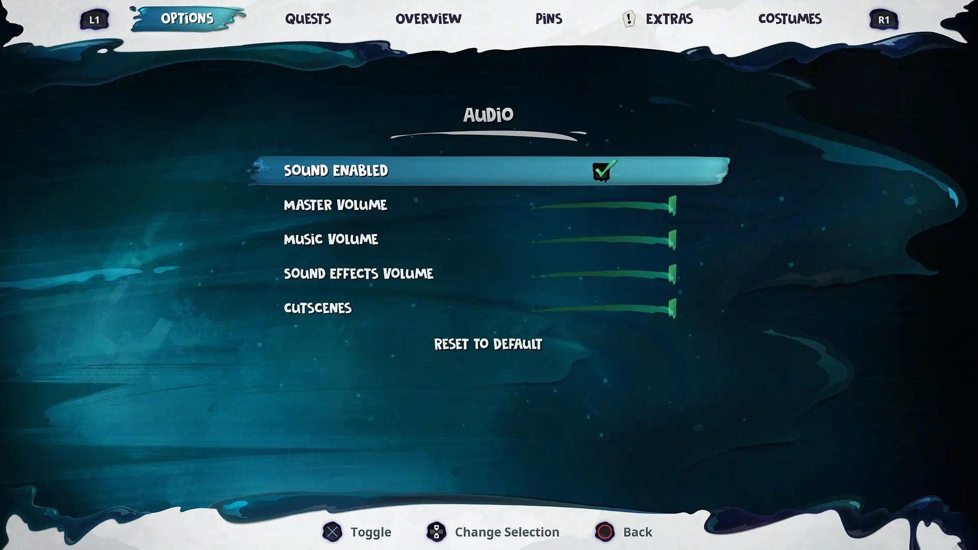 The Audio settings menu in the Epic Mickey: Rebrushed video game