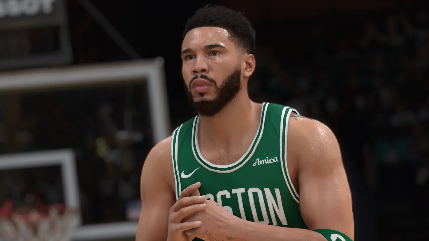 Jayson Tatum wearing his Boston Celtics uniform in the NBA 2K25 video game