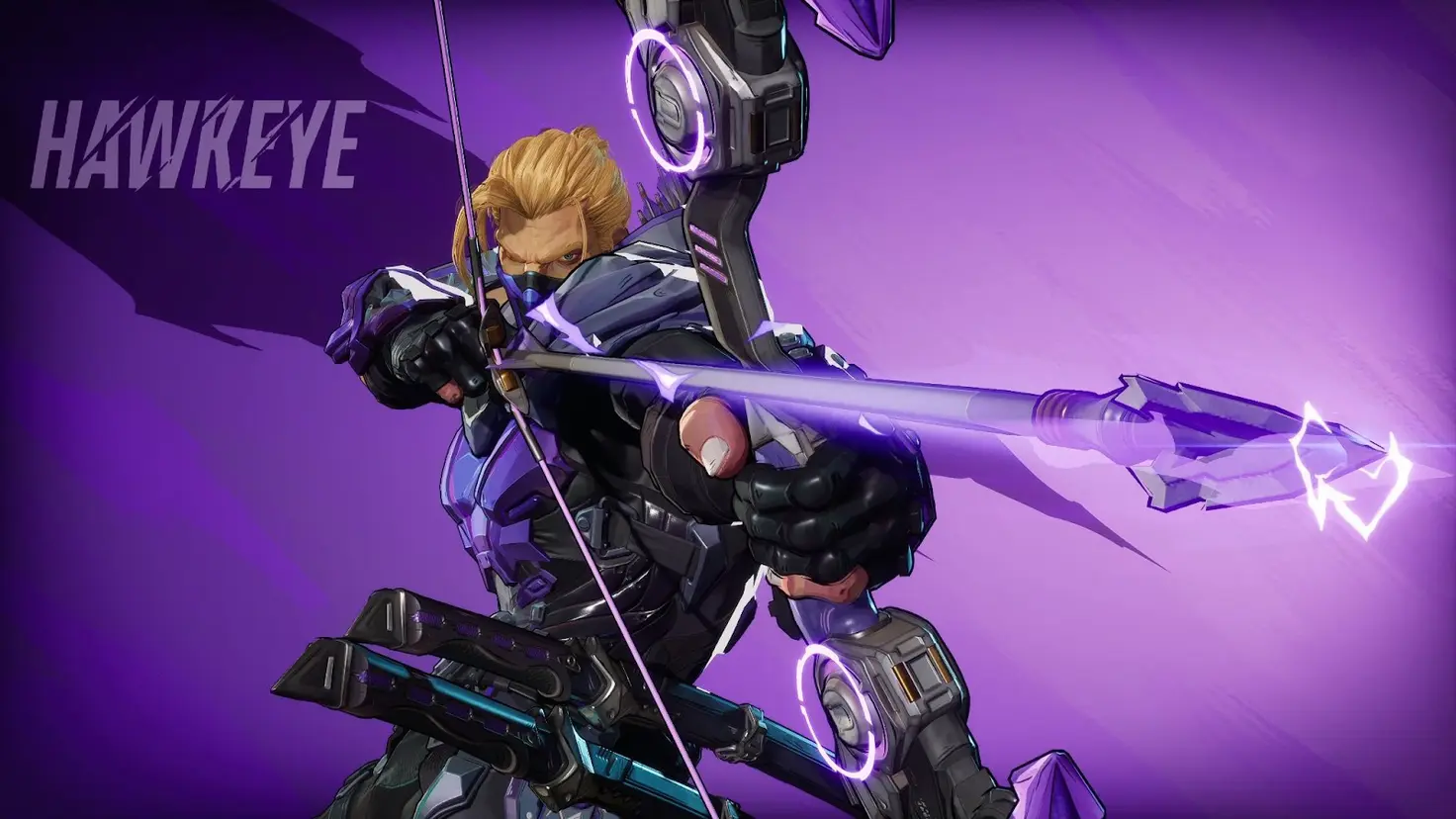 Hawkeye aims his bow at an unseen enemy in the Marvel Rivals video game