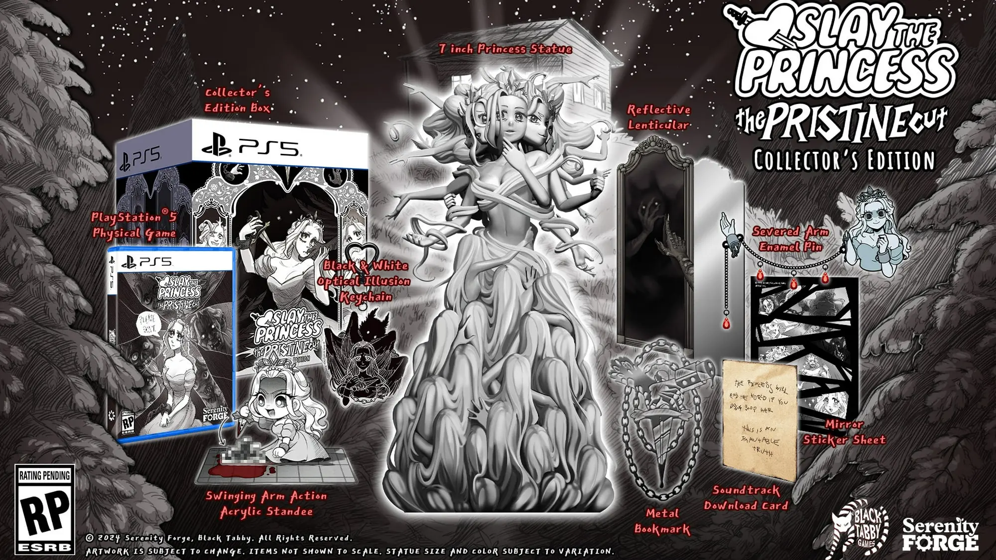 The contents of the Slay the Princess: The Pristine Cut Collector's Edition