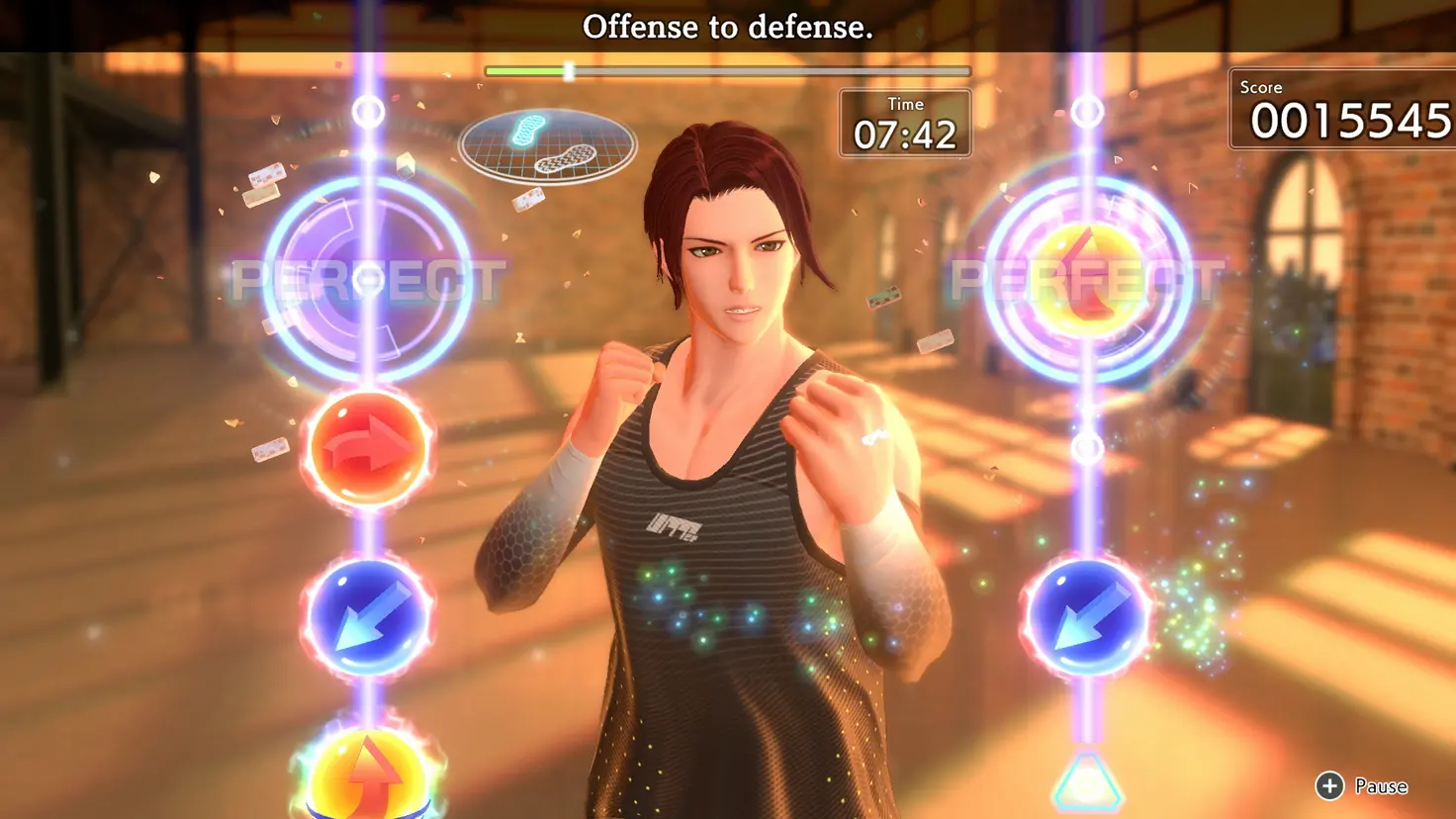 An instructor guides players through a workout routine in the Fitness Boxing 3: Your Personal Trainer video game