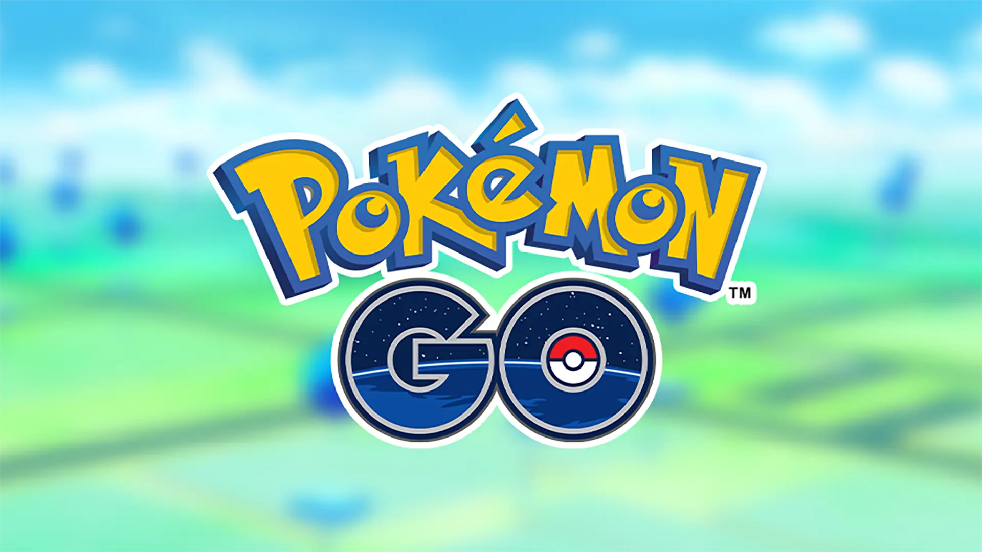 Pokemon Go logo centered with a blurry version of the in-game map behind