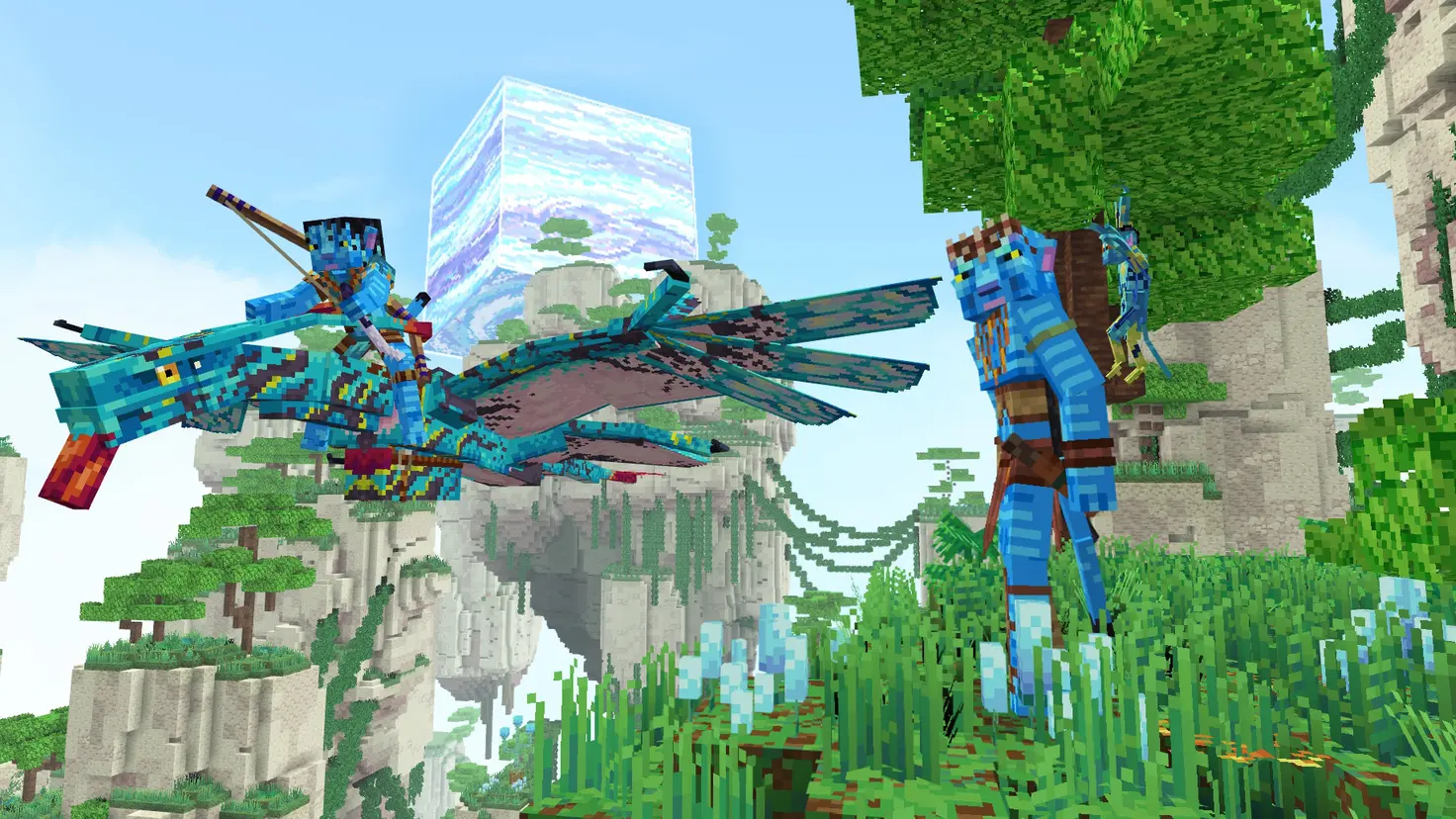 Two Na'vi in the Avatar: Rites of Passage DLC in the Minecraft video game