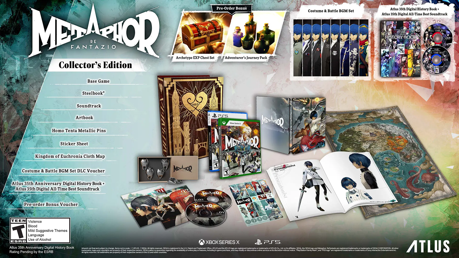 List and images of the contents in the Metaphor ReFantazio Collector's Edition