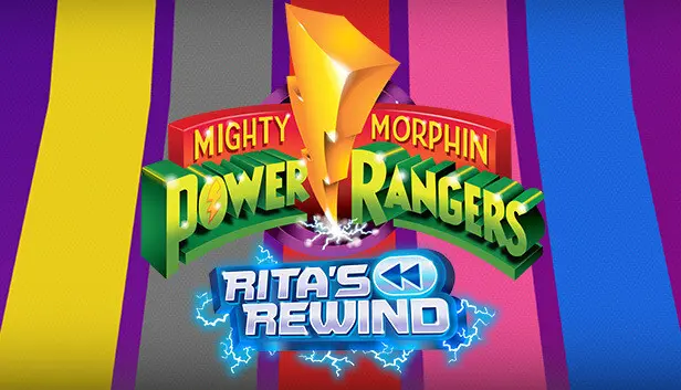 The Mighty Morphin Power Rangers: Rita’s Rewind logo over lines of color matching the rangers