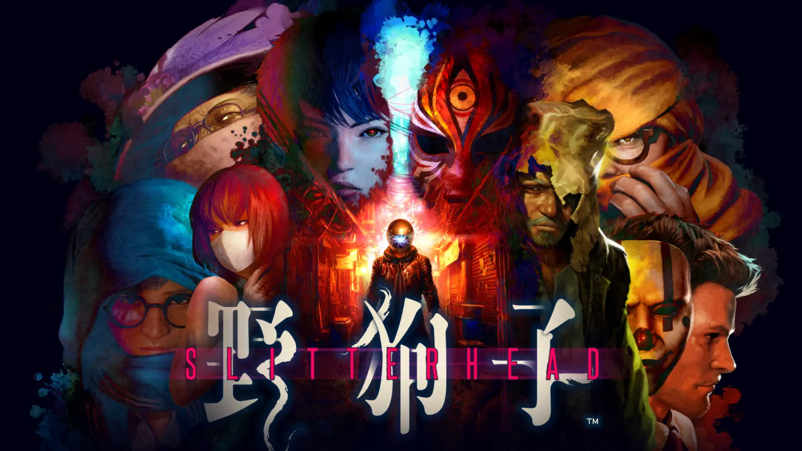 A collage of characters from the Slitterhead video game above the game's logo, which is centered at bottom