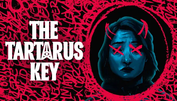 A woman's face with Xs over her eyes and devil horns drawn on next to The Tartarus Key title