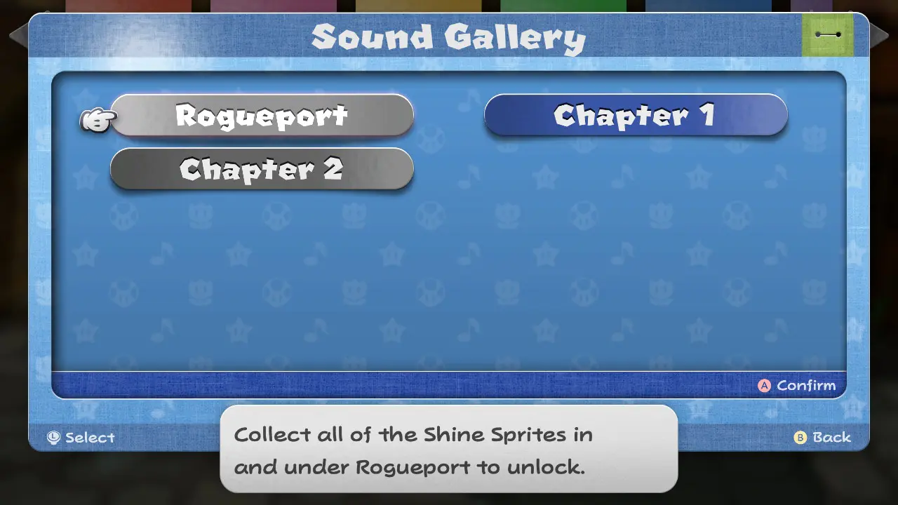 The Sound Gallery menu in the Paper Mario: The Thousand-Year Door video game