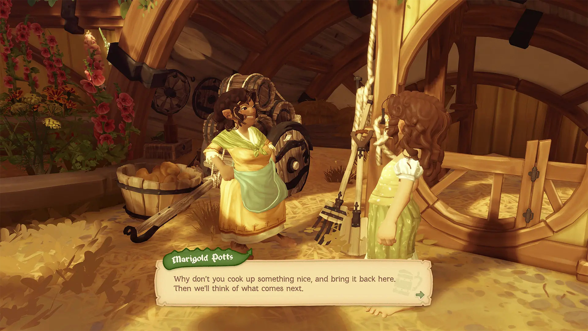 The player's hobbit talks to a Hobbit named Marigold Potts