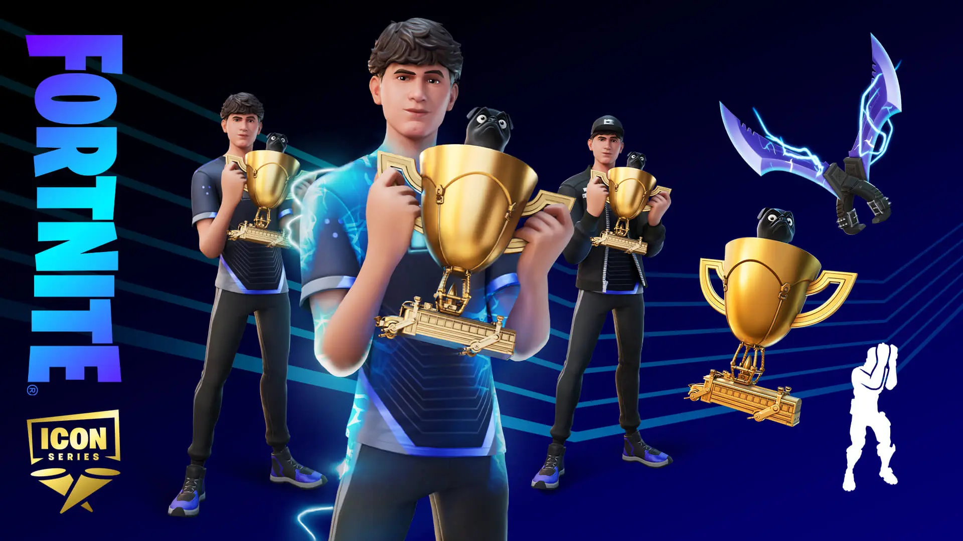 Bugha's Fortnite Icon Series skin holds a trophy