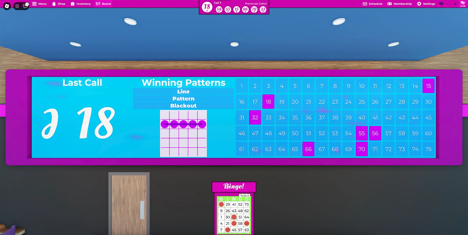 An American Bingo board and a single Bingo Card in the Bloxy Bingo Roblox experience