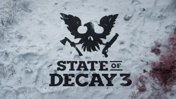 State of Decay 3 keyart featuring the game's logo on a bloodstained snowy background.