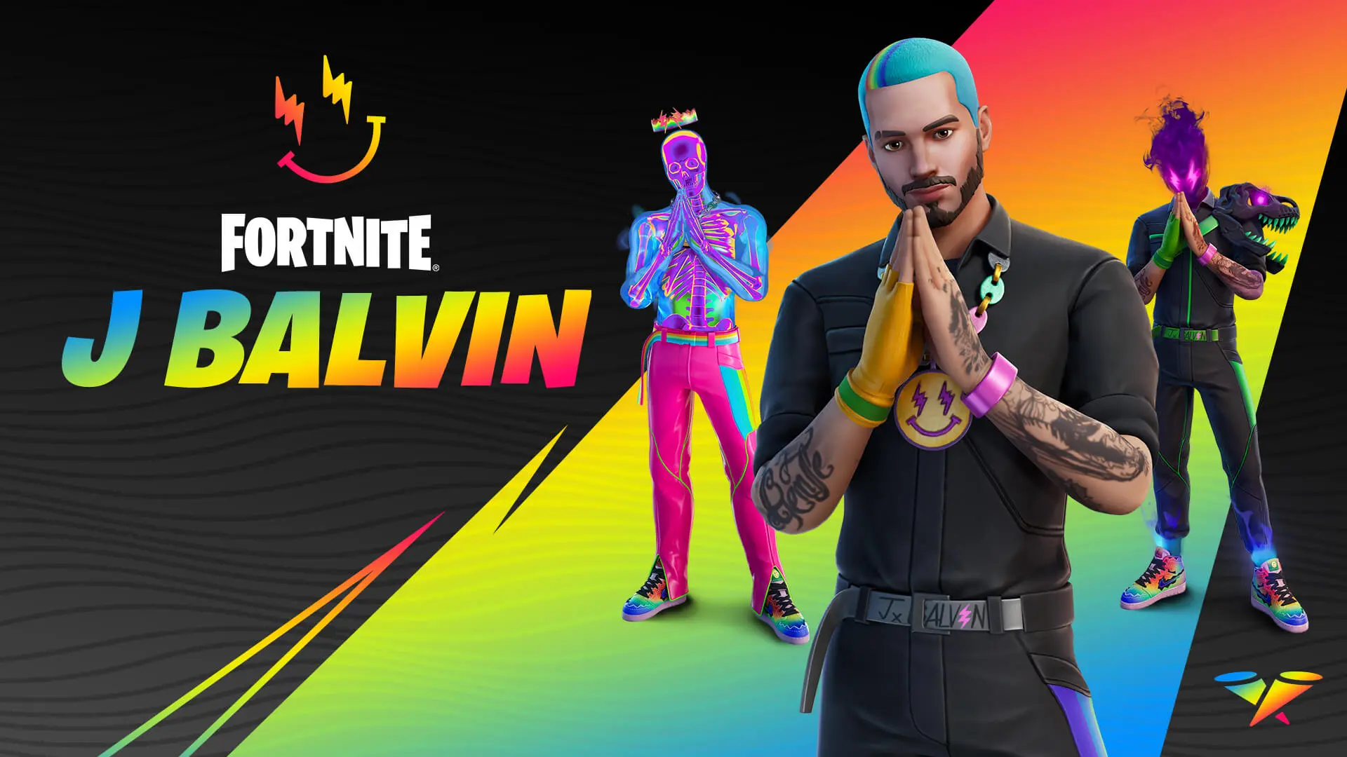 J Balvin in his three original Fortnite Icon Series skins.