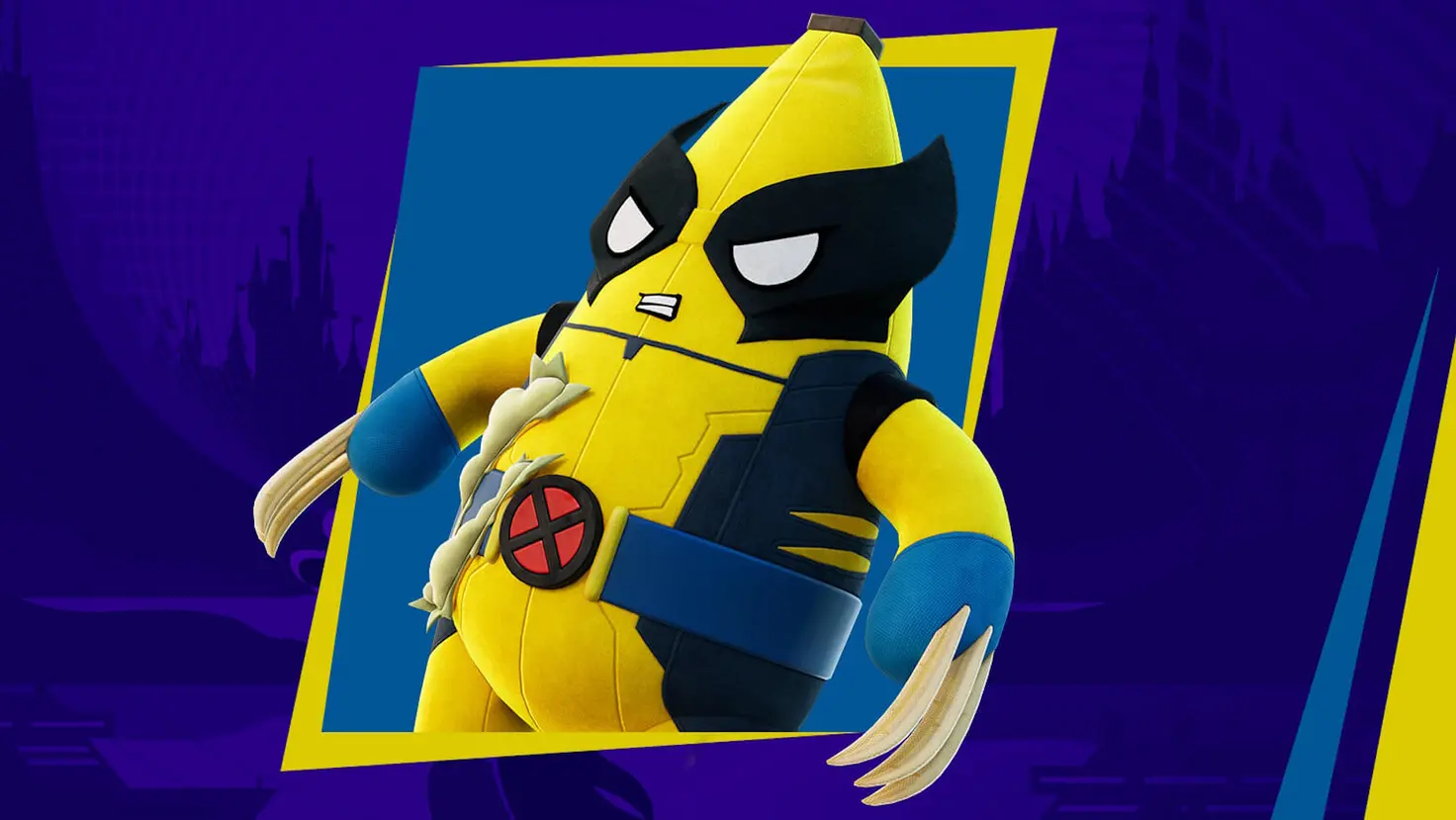 The Peelverine back bling for the Fortnite D23 event, a cross between Wolverine and banana character Peely