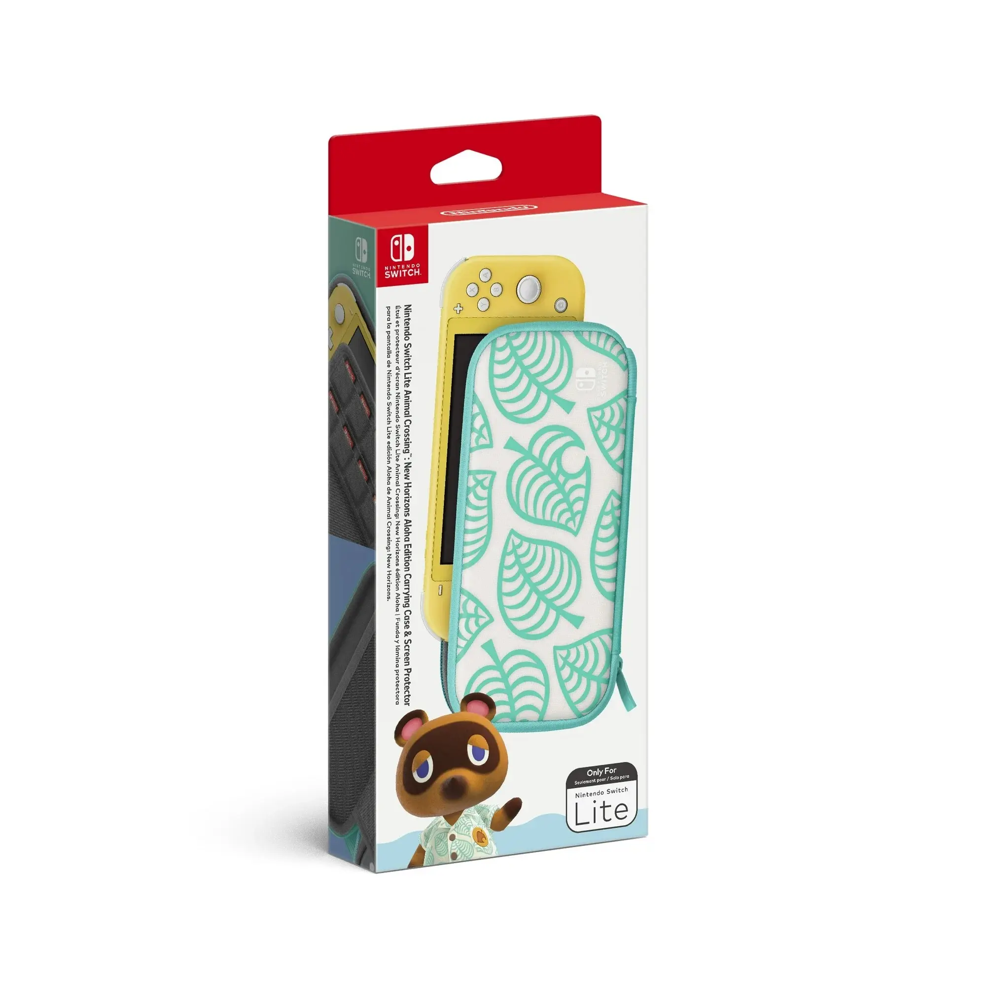 The Nintendo Switch Lite Animal Crossing: New Horizons Aloha Edition Carrying Case & Screen Protector on a white background