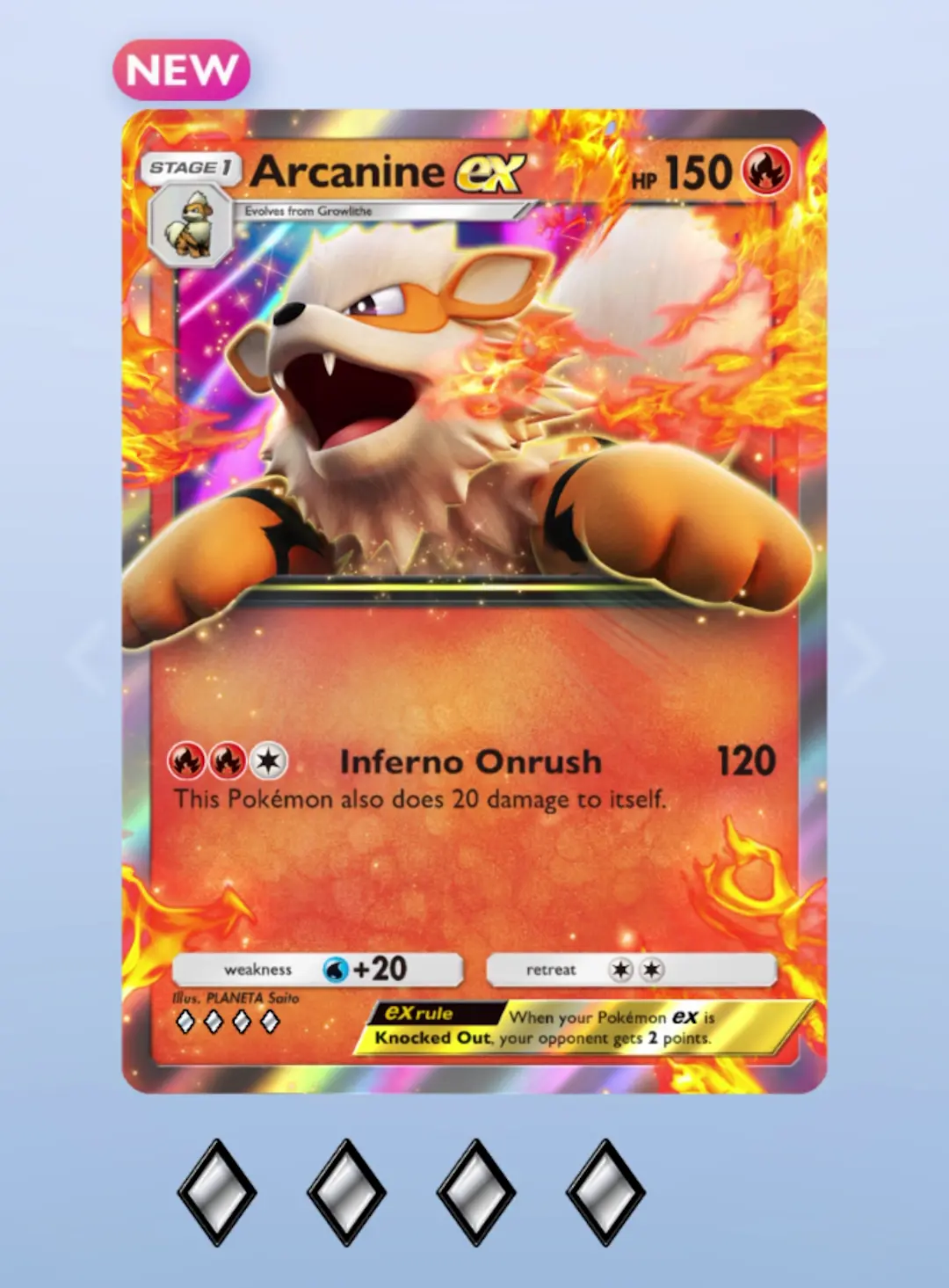 The Arcanine EX card in the Pokemon TCG Pocket mobile game