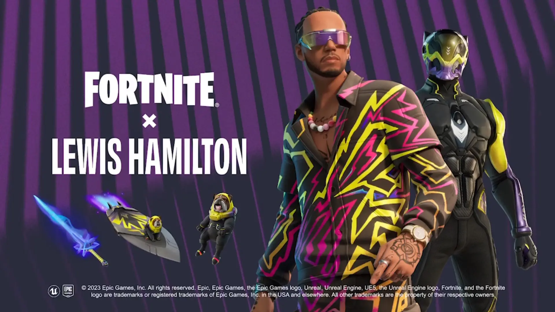 Advert for Lewis Hamilton in Fortnite's Icon Series.