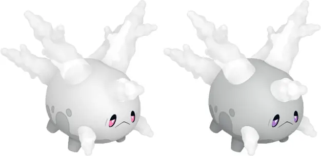 Normal and Shiny Galarian Corsola