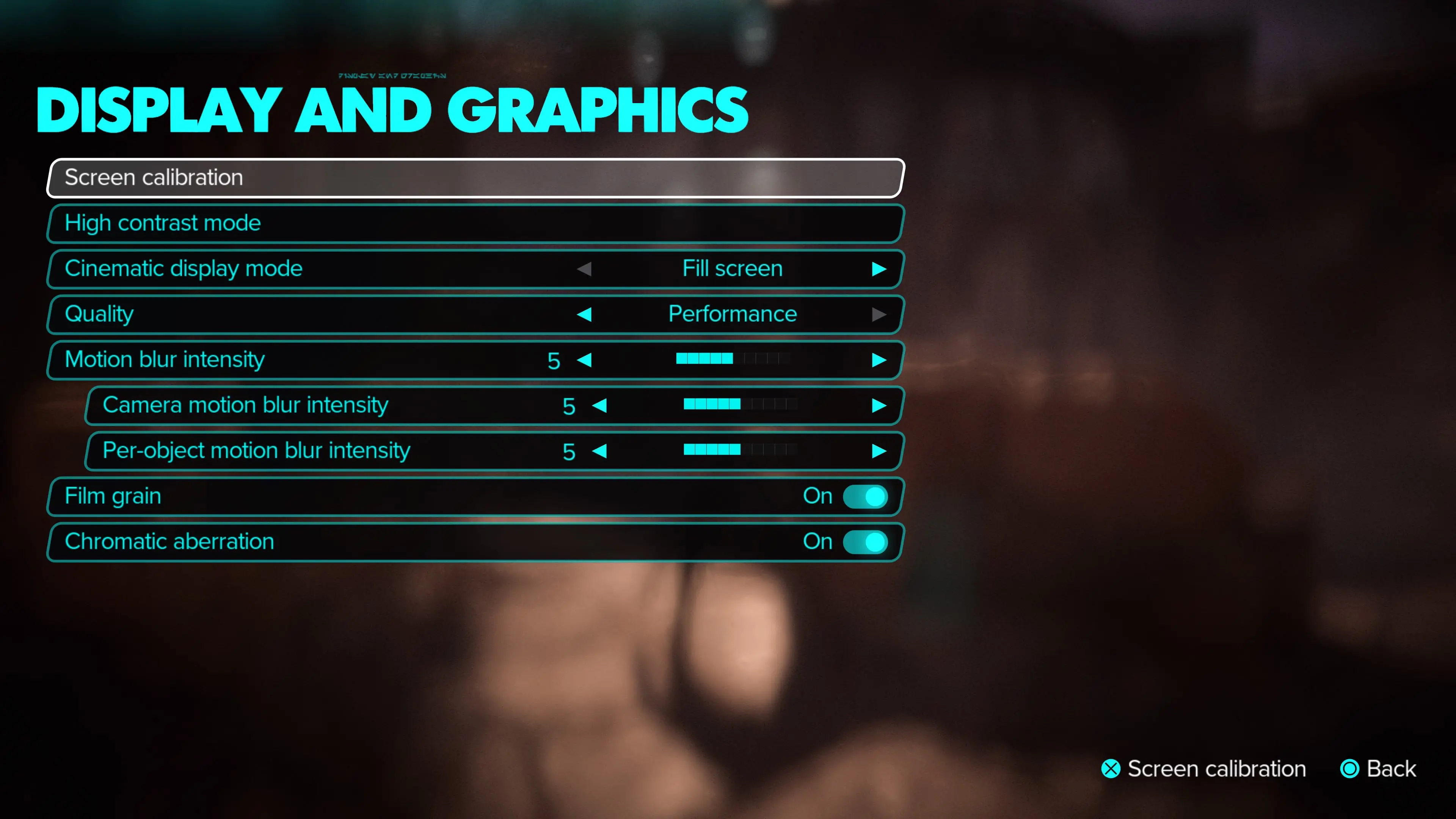 Screenshot from the Star Wars Outlaws video game showing the display and graphics options players can change