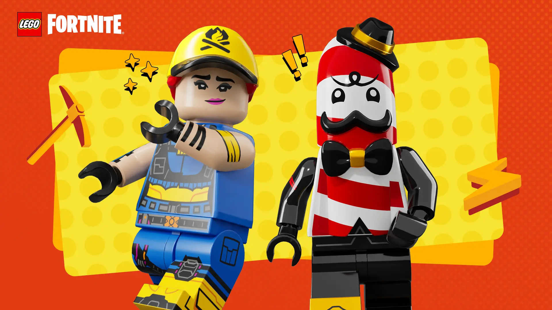 The Explorer Emilie and Mr Dappermint Outfits in the Lego Fortnite video game