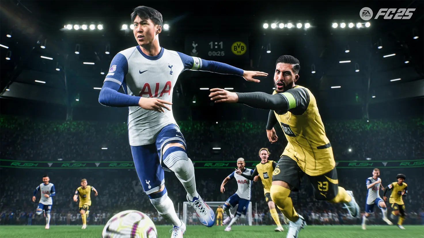 Two teams compete in a soccer match in EA Sports FC 25