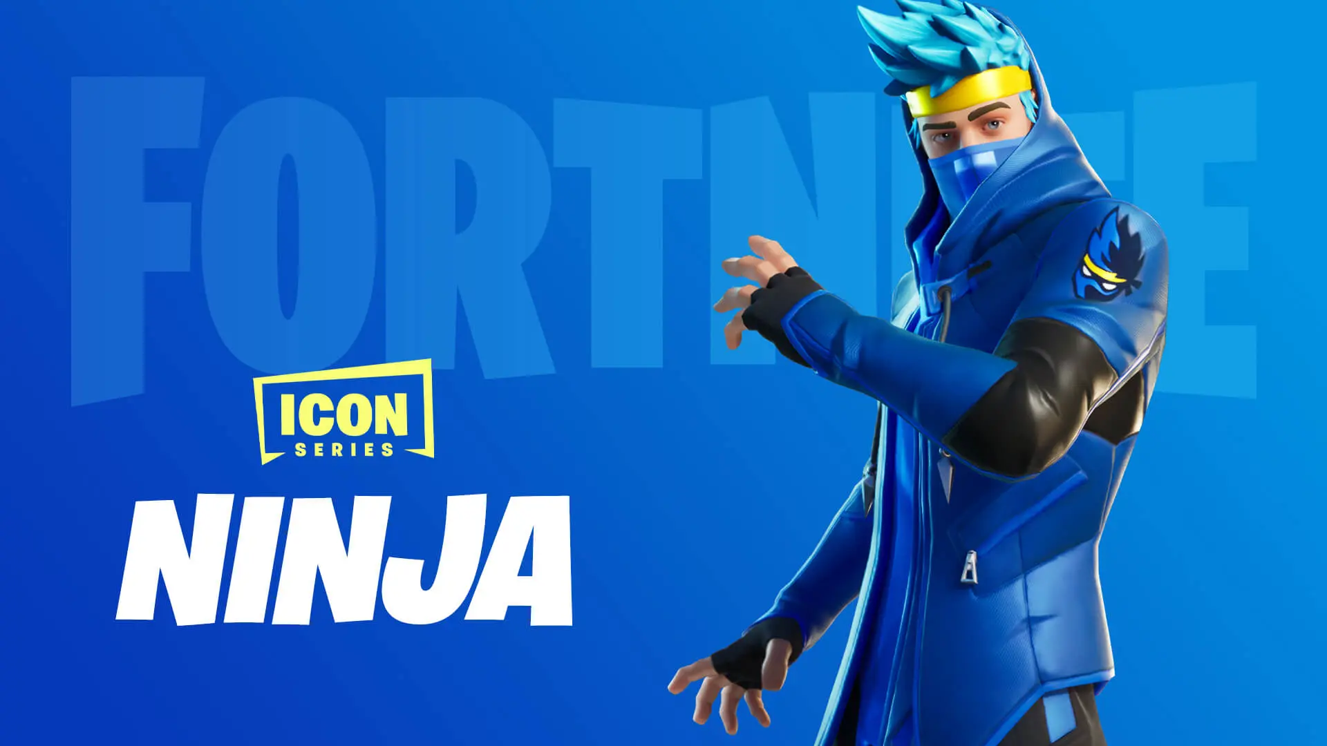 Ninja's skin in Fortnite with spiky blue hair and a jacket