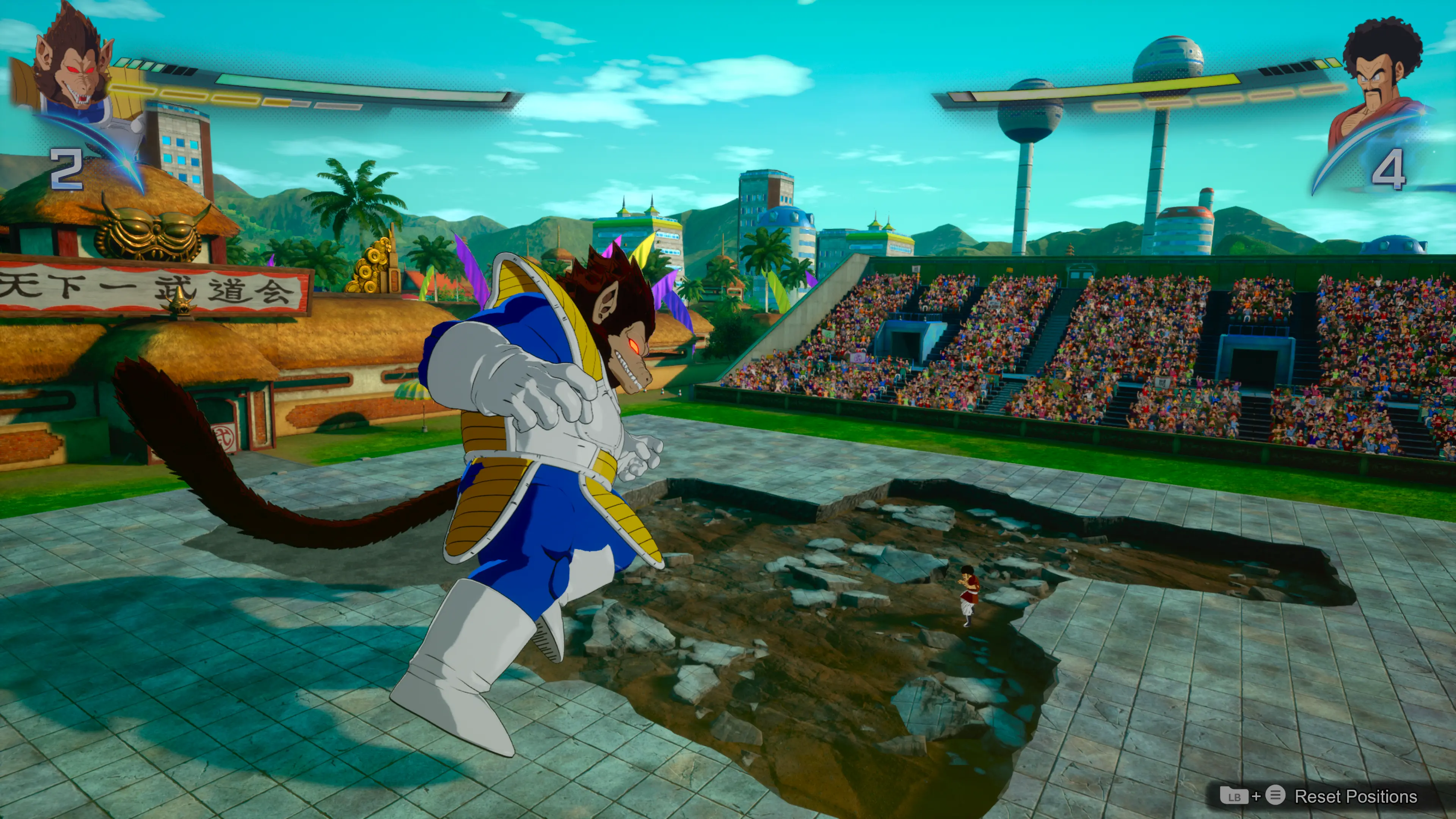 Great Ape Vegeta faces a much smaller opponent in the Dragon Ball: Sparking Zero video game