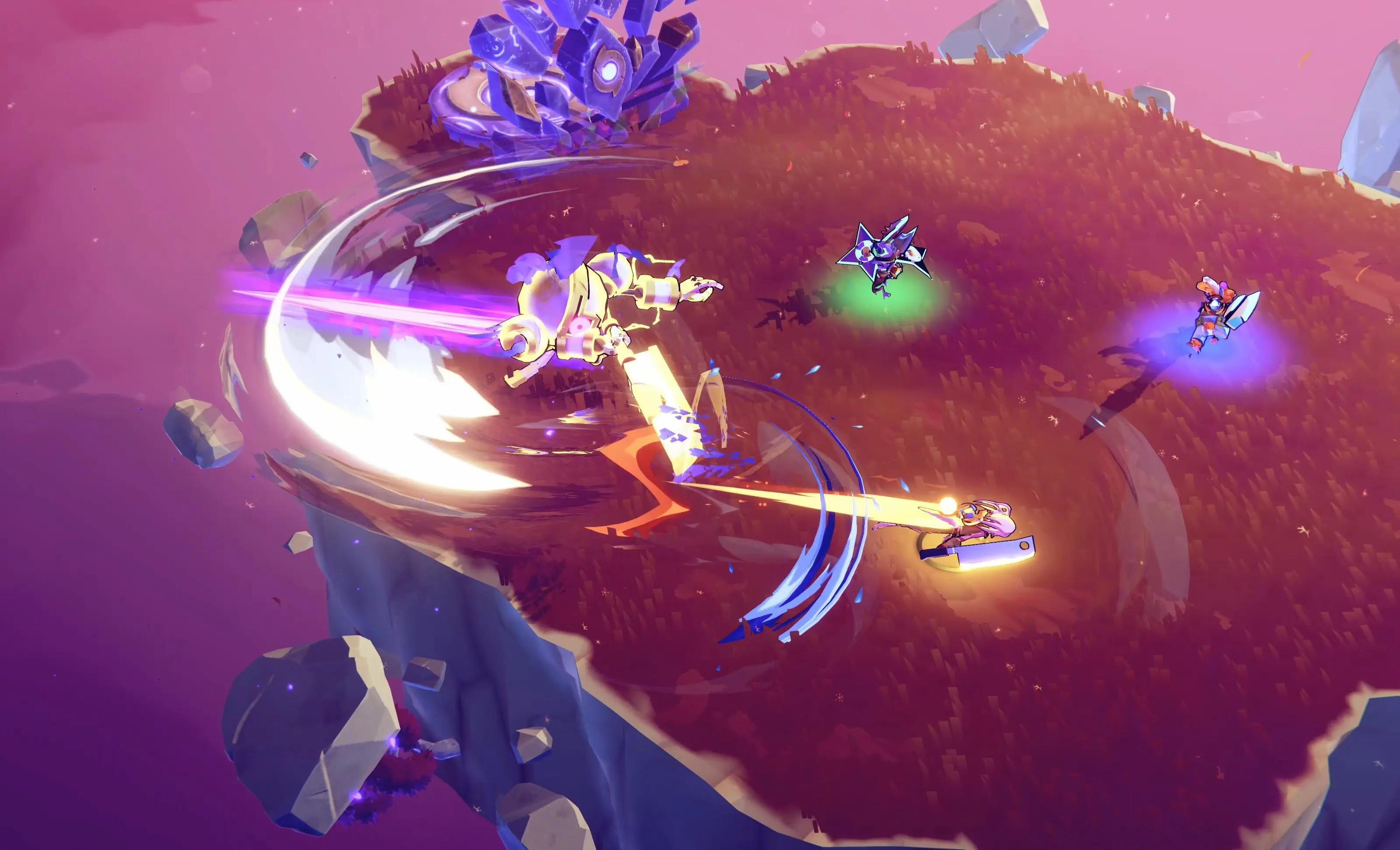 Three players take on an enemy in Windblown