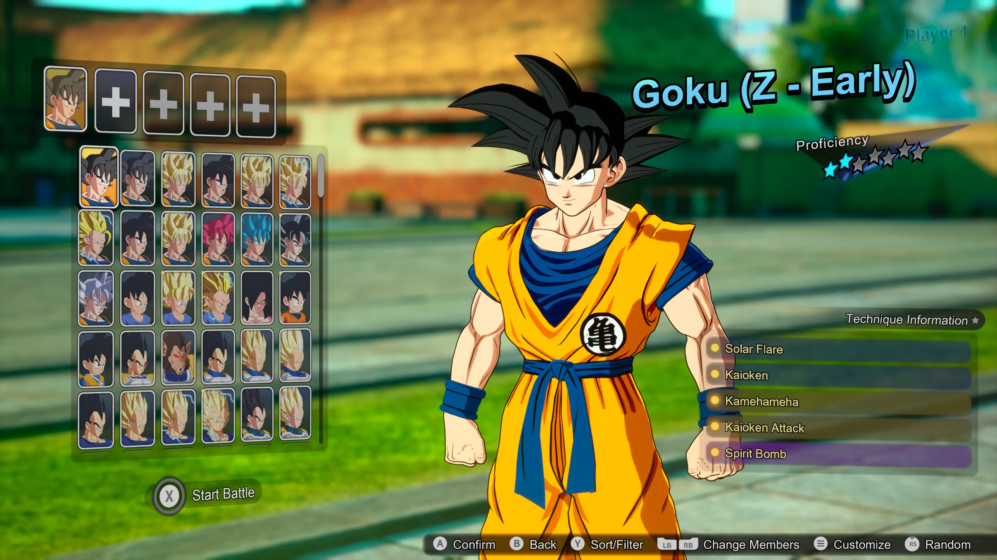 The character selection screen in the Dragon Ball: Sparking Zero video game