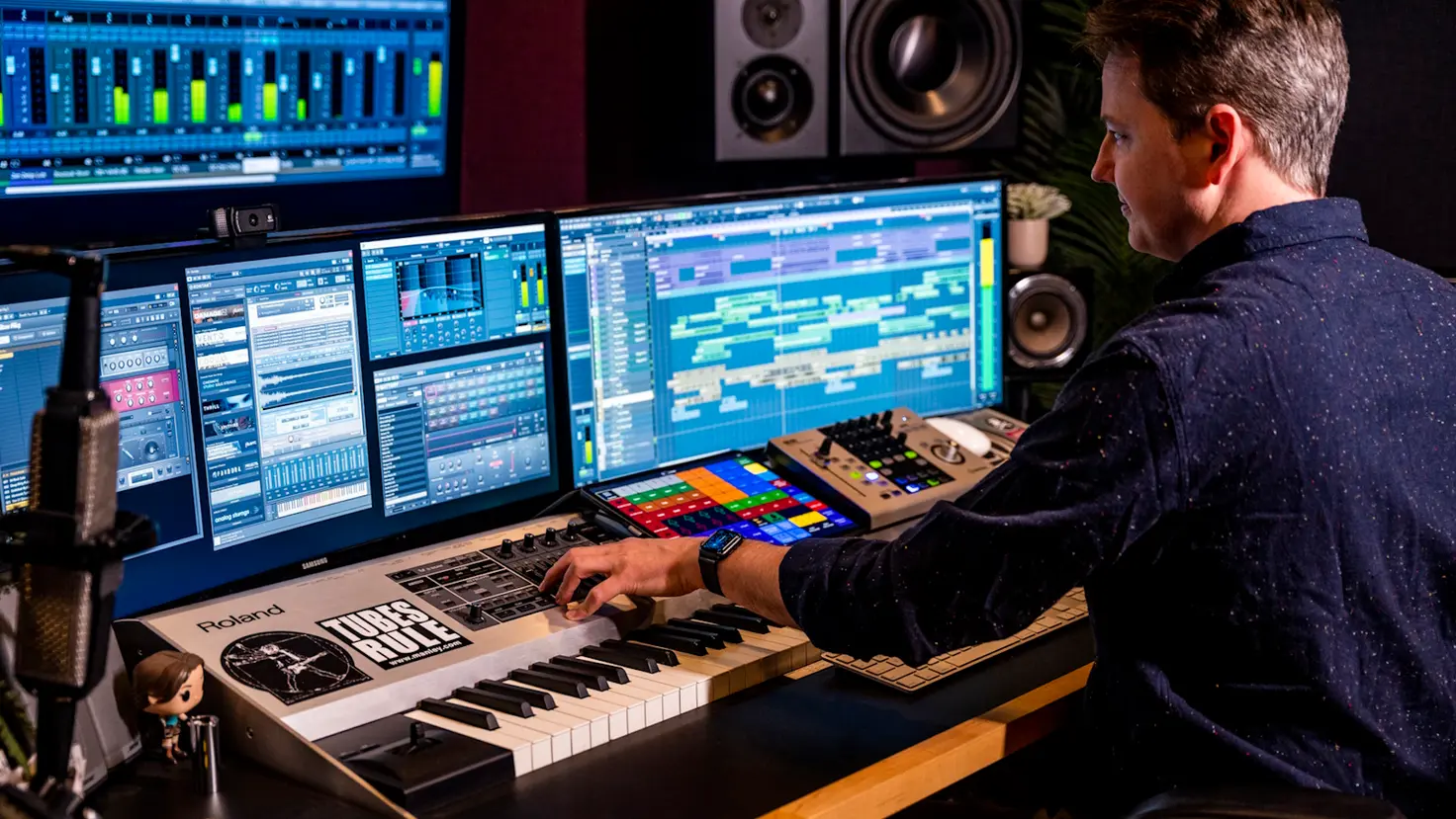 Jason Graves working in his composing studio