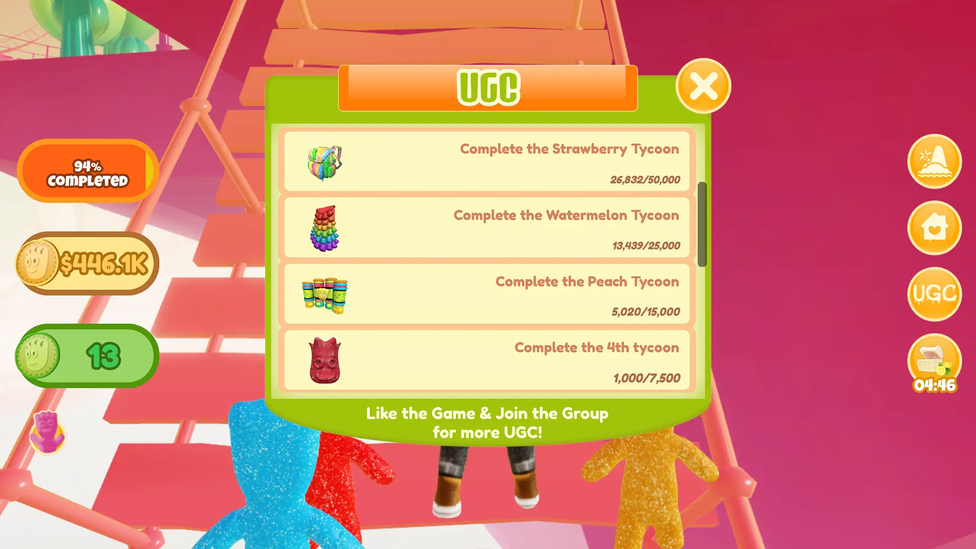 In-game menu showing some of the UGC players can earn in the Sour Patch Kids Mischief Tycoon Roblox experience