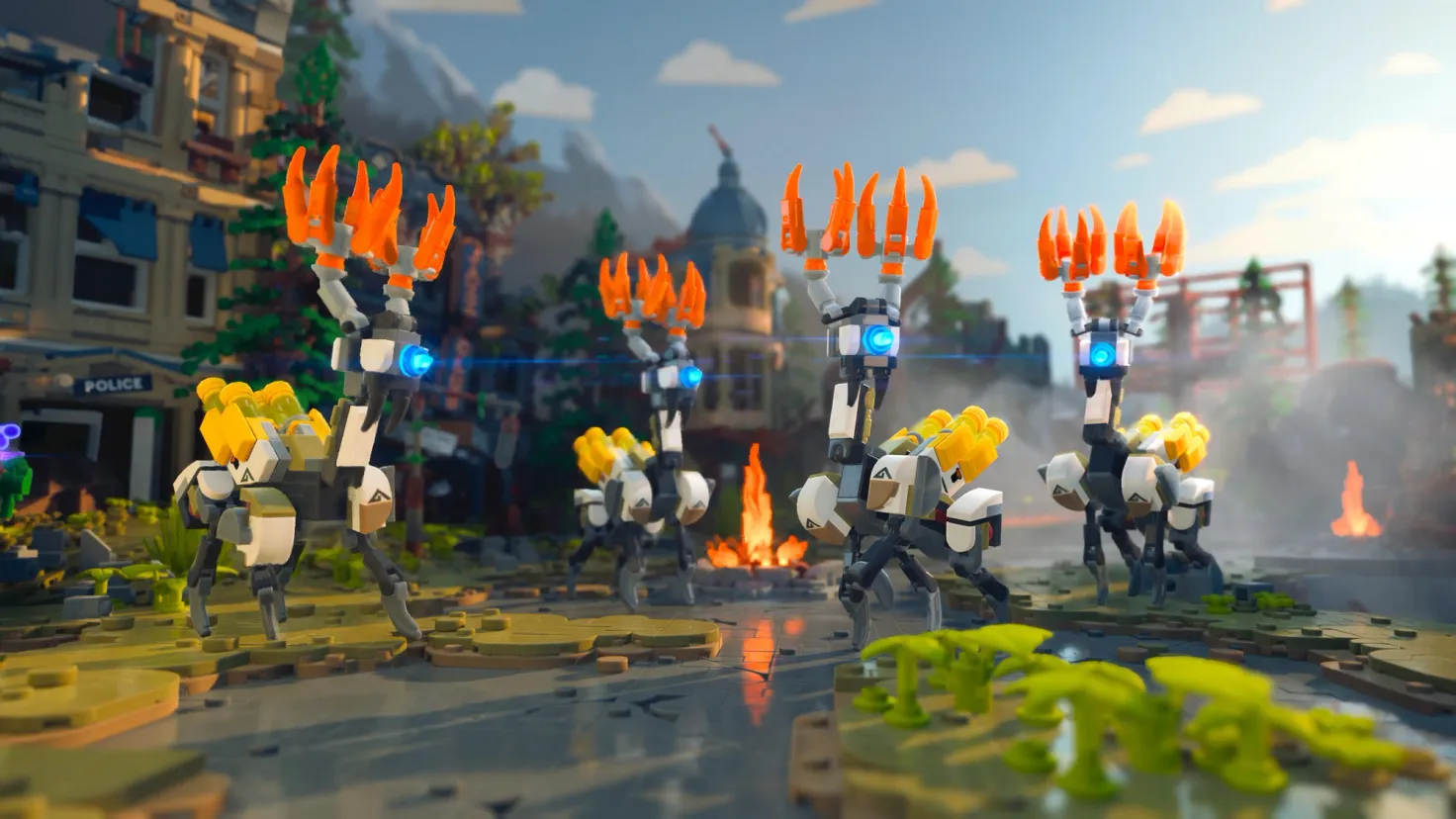 Four animal machines made of Lego bricks in the Lego Horizon Adventures video game