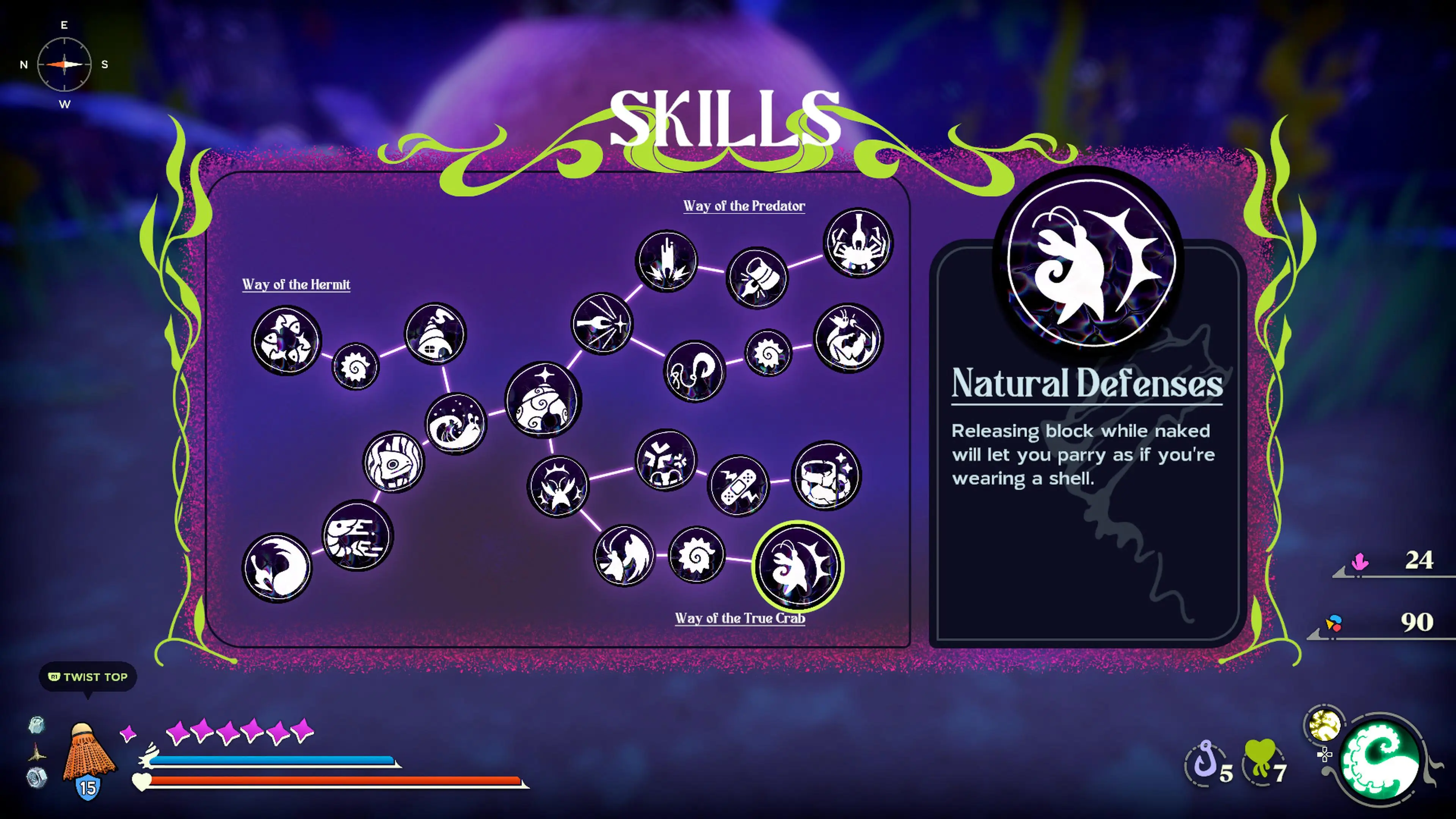 A skill tree in Another Crab's Treasure