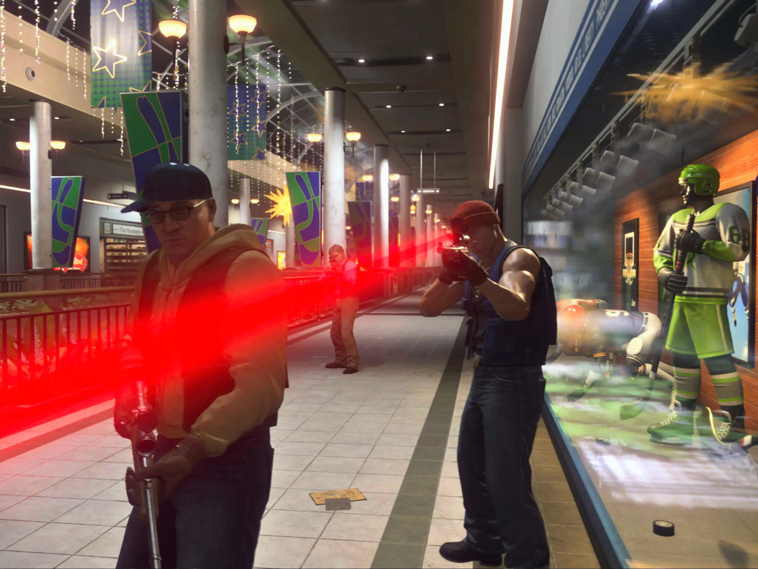 Snipers aim just past Frank's camera lens in Dead Rising