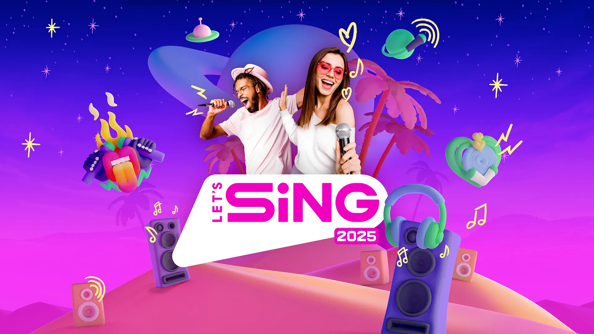 The Let's Sing 2025 logo against a blue, purple, and pink ombre background