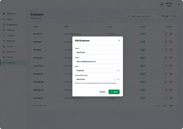 Project management employees screen
