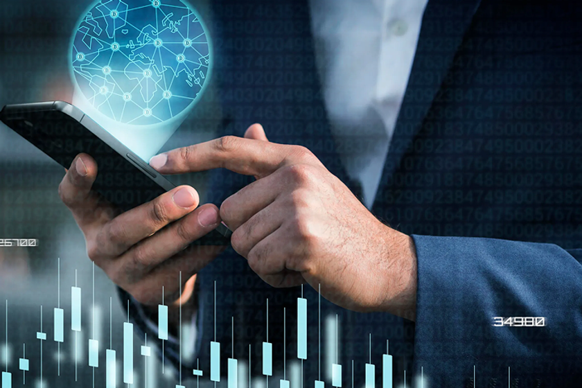 Finance professional reviewing analytics