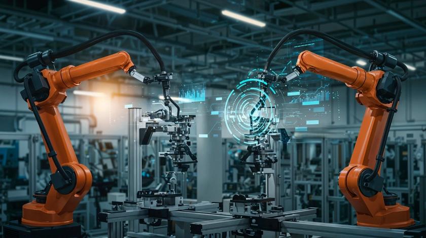 Robotic arms in a manufacturing facility