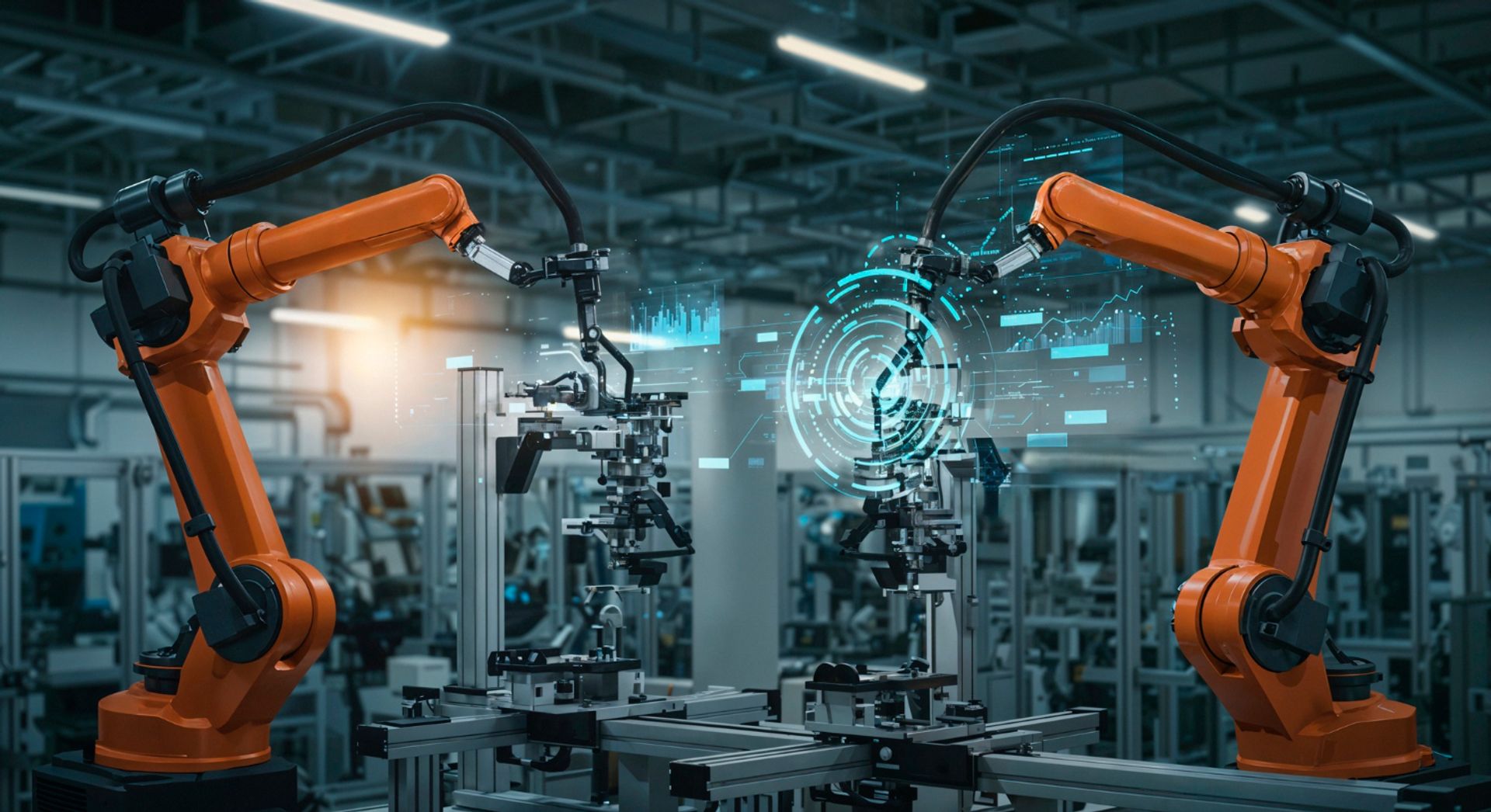 Robotic arms in a manufacturing facility