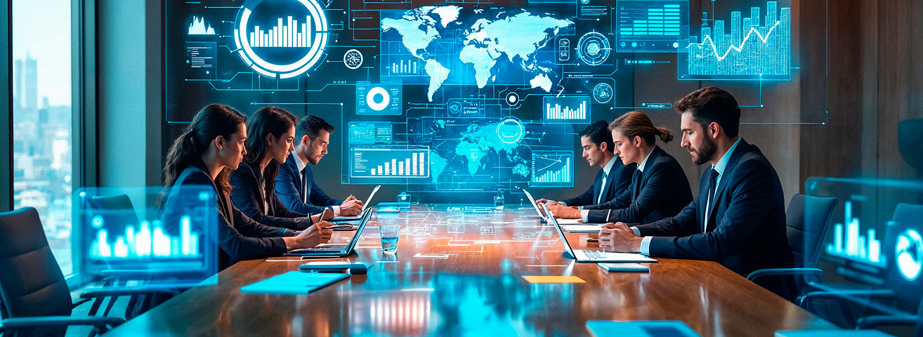 Enterprise team collaborating in a modern office