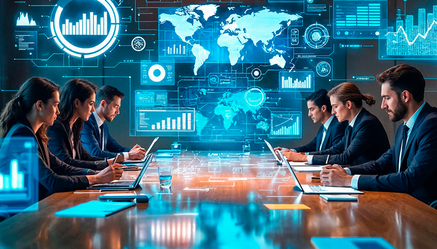 Enterprise team collaborating in a modern office