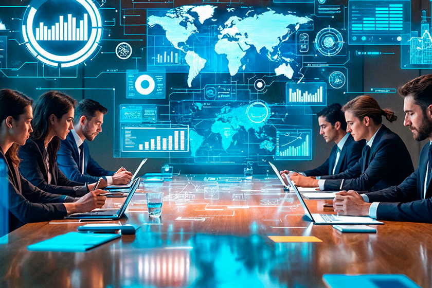 Enterprise team collaborating in a modern office